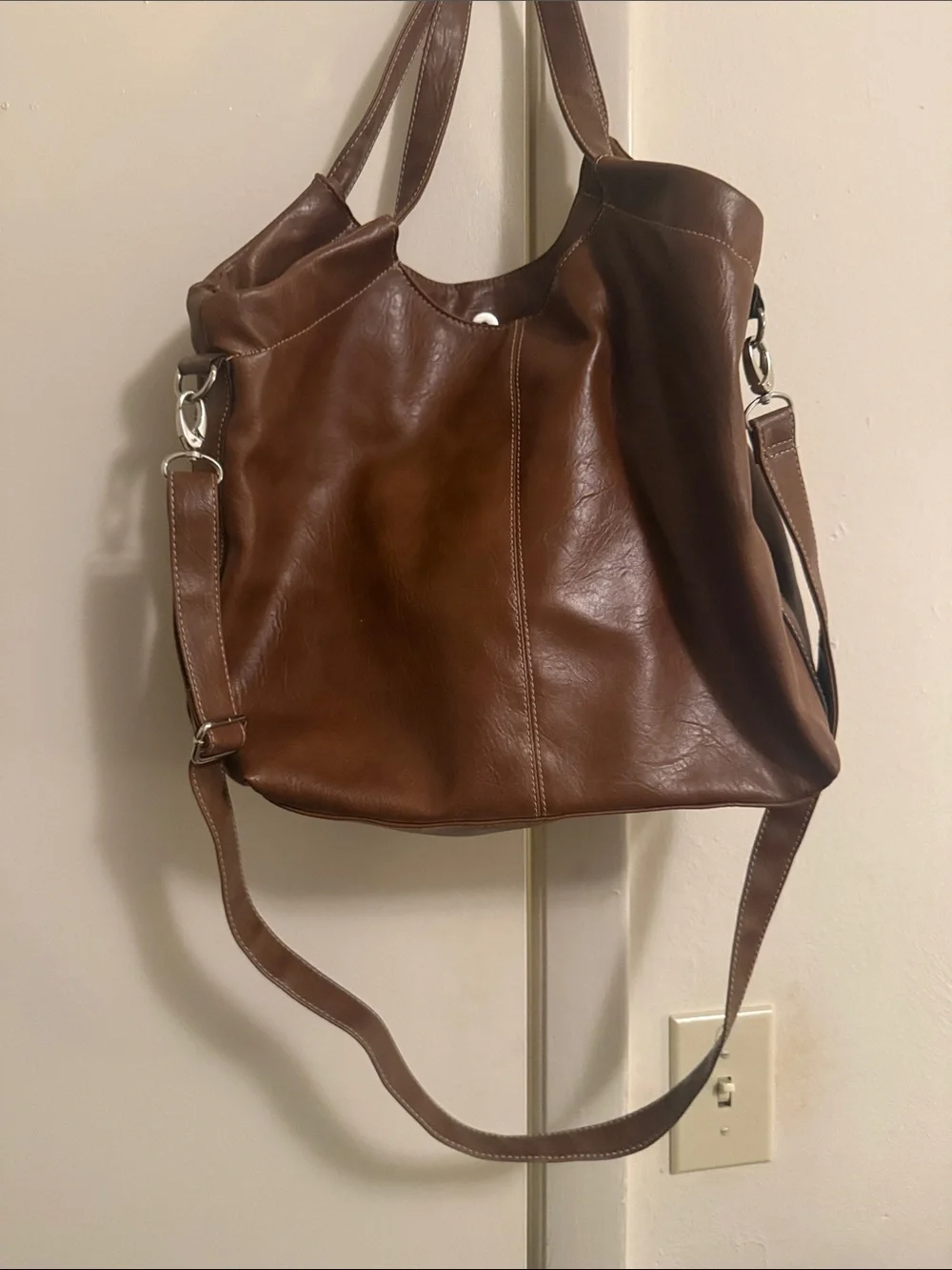 New York & Company Leather Tote Bag in Brown - Classic Women’s Shoulder Bag